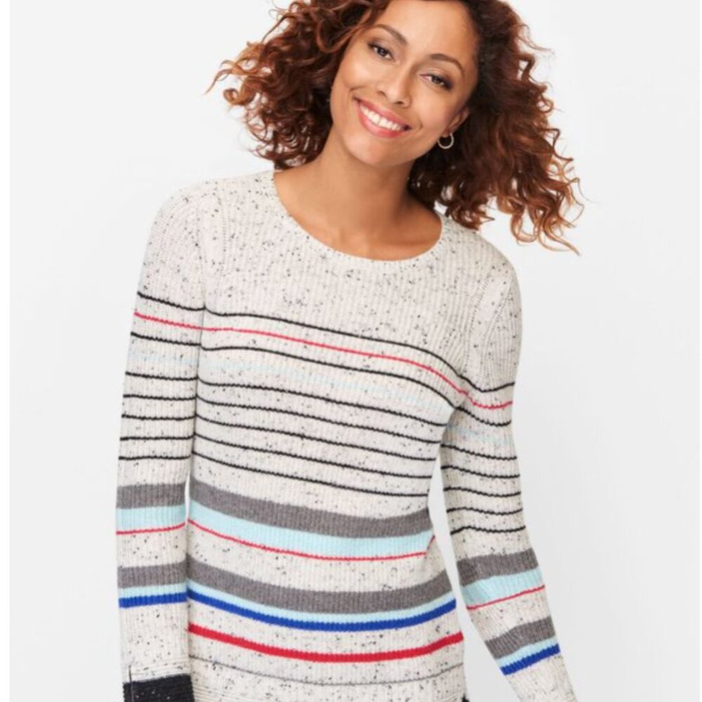 T by Talbots Sweater Tweed Zip Cuff Stripe Sweater Womens XL long sleeve